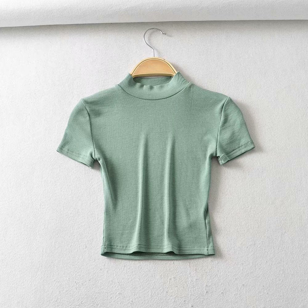 Women's Fashion Solid Color Short Sleeve Slim Fit T-Shirt Top