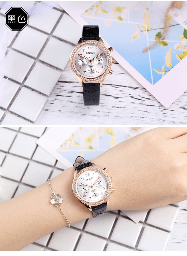 Creative three-eye quartz ladies watch