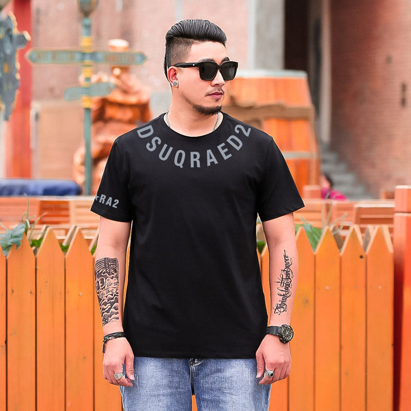 Men's Short Sleeve Plus Fat Plus Neckline Print Plus Size T-shirt