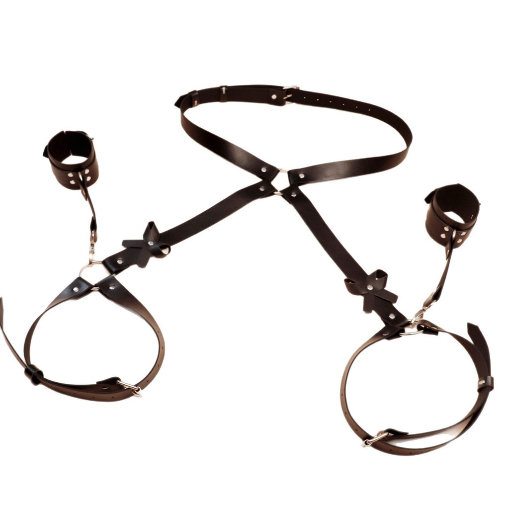 Women's Black Bow Leather Belt Couple Sm Flirting Panties