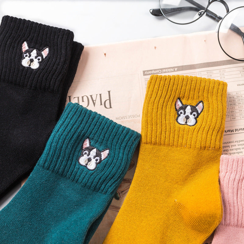 Autumn And Winter New Female Socks Japanese Cartoon Animal Embroidered Cotton