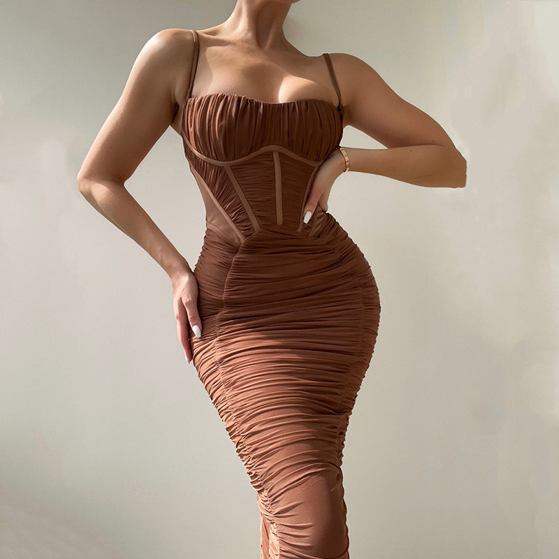 Women's Backless Tight-fitting Waist Pleated Suspender Dress