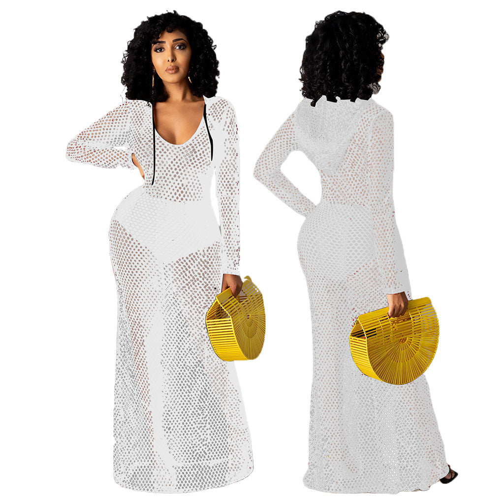 Hollowed Cover Long Skirt Bikini Swimwear Cover-up