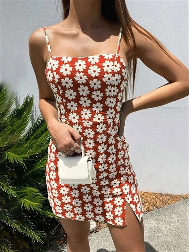 Beach Mini Skirt Printed Backless Sling Slim Fit Dress