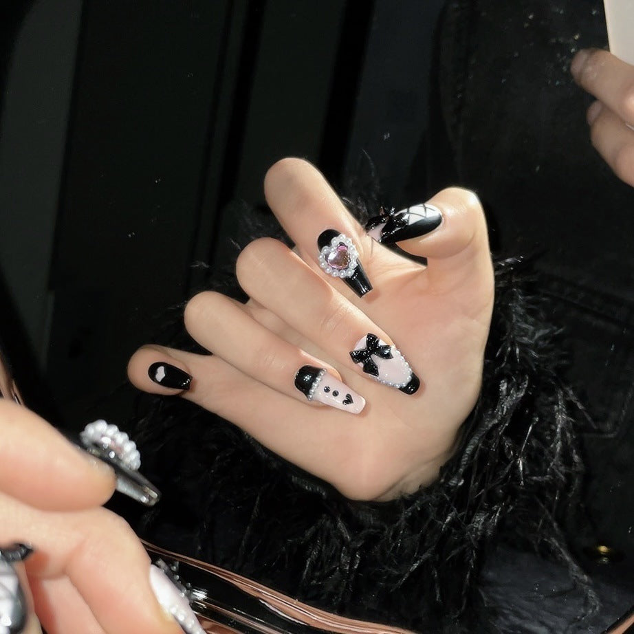Handmade Blac Peach Heart World Hand Nail Sticker