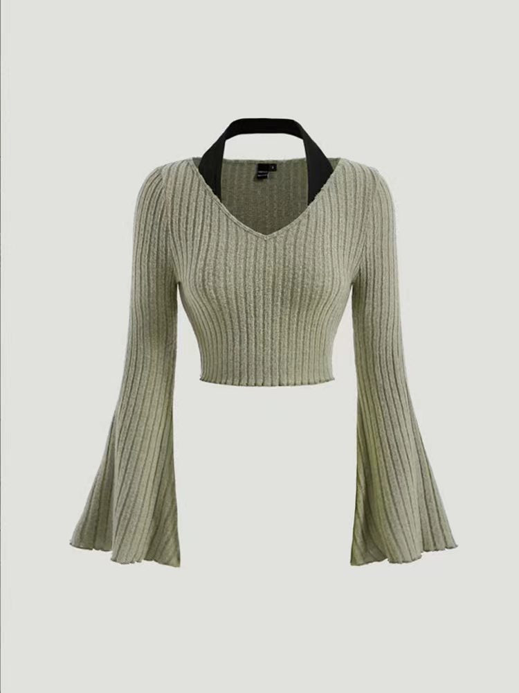 Printed Sexy Lace Thick Long Sleeved T-shirt Knitted Sweater