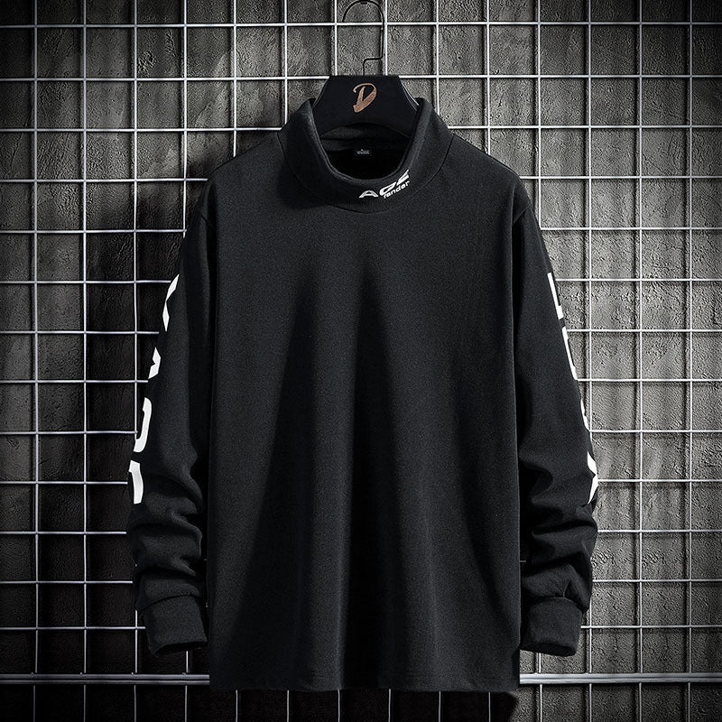 Fashion Letter Print De Velvet Bottoming Shirt Men's Long-Sleeved T-shirt