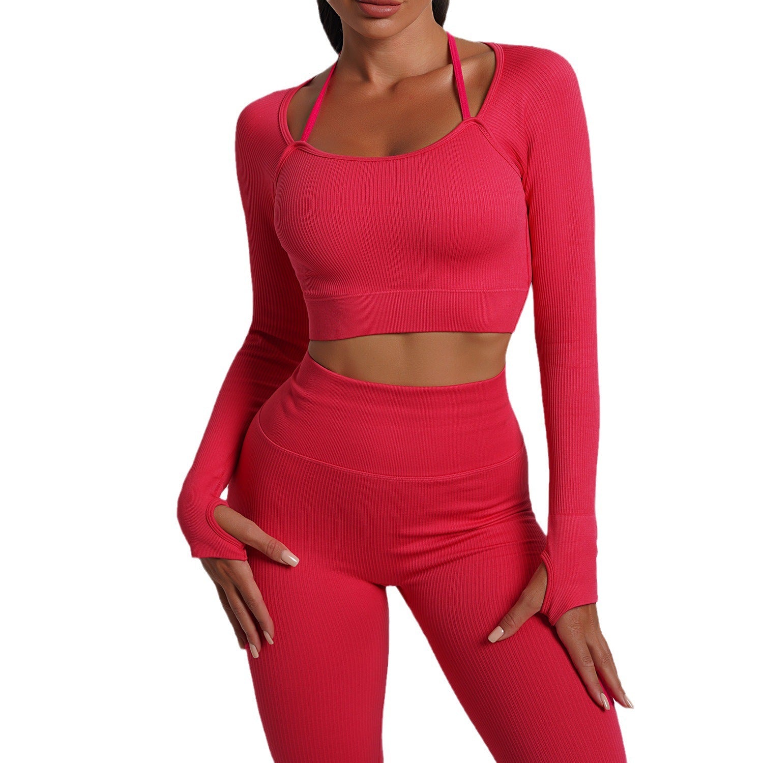 Women's Fashion Temperament Detachable Long Sleeve Rib Running Suit
