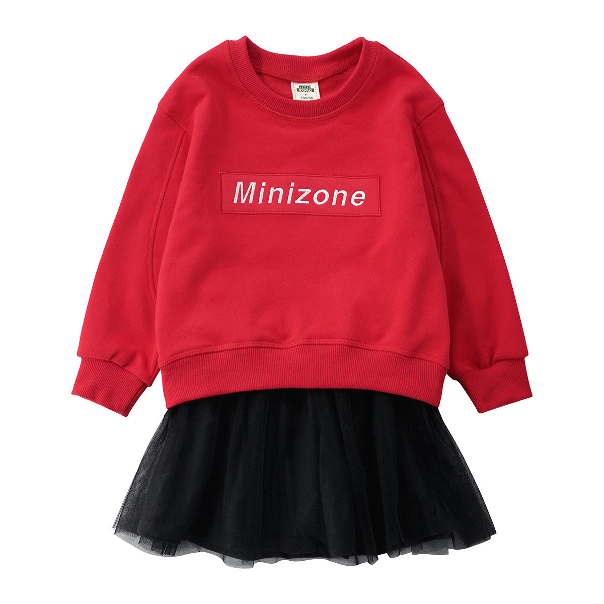 Girls' Tunic Long-sleeved T-shirt + Mesh Short Skirt Two-piece