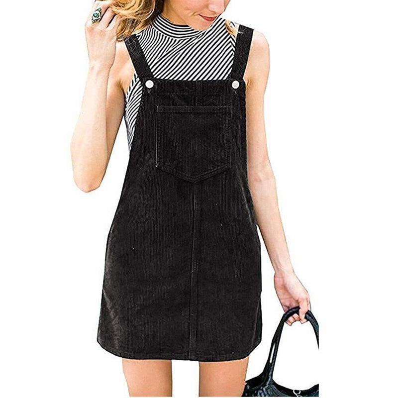 Corduroy Suspender Women Dress Solid Color Halter Skirt