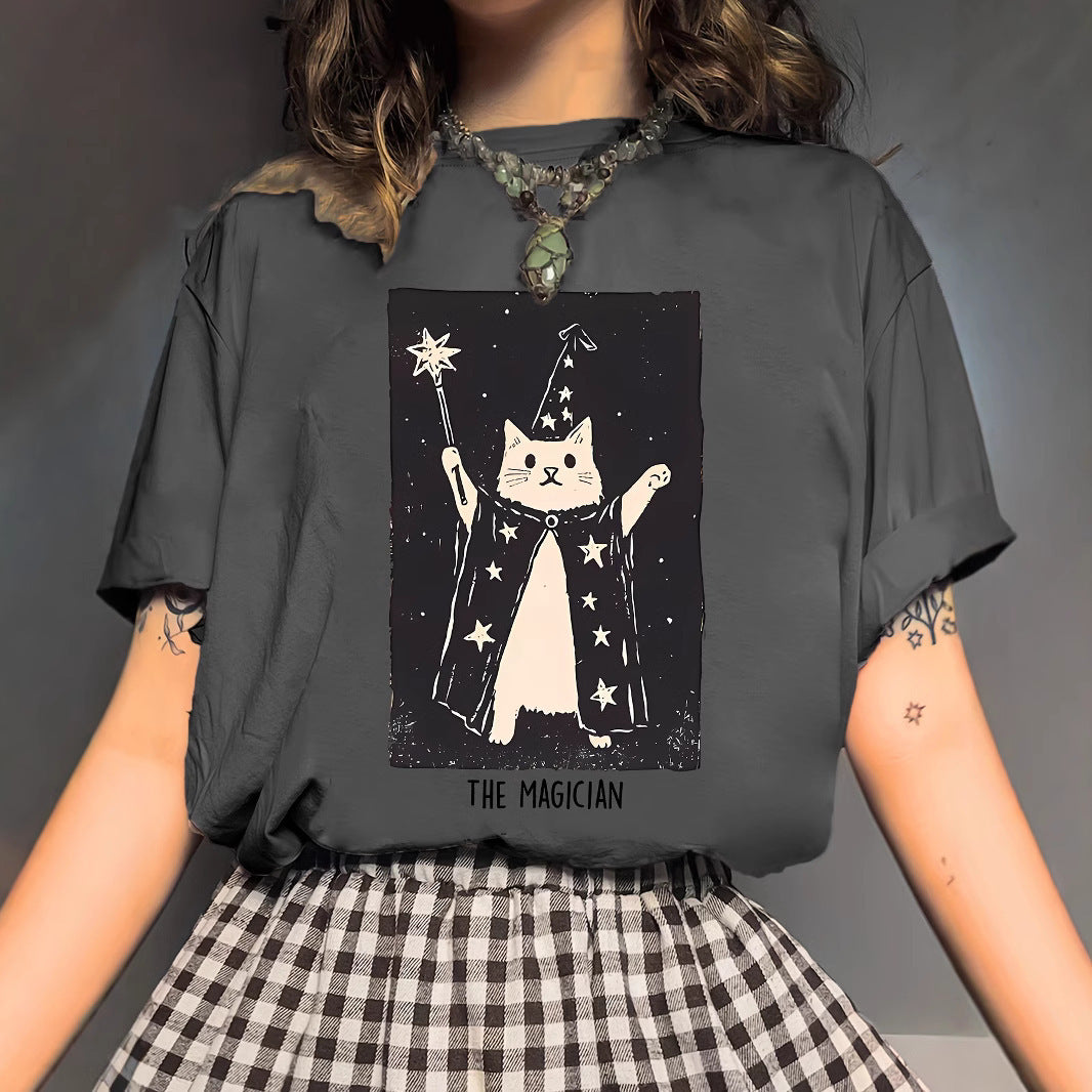 Women's Magic Kitten Cute Printed Cartoon Short Sleeve