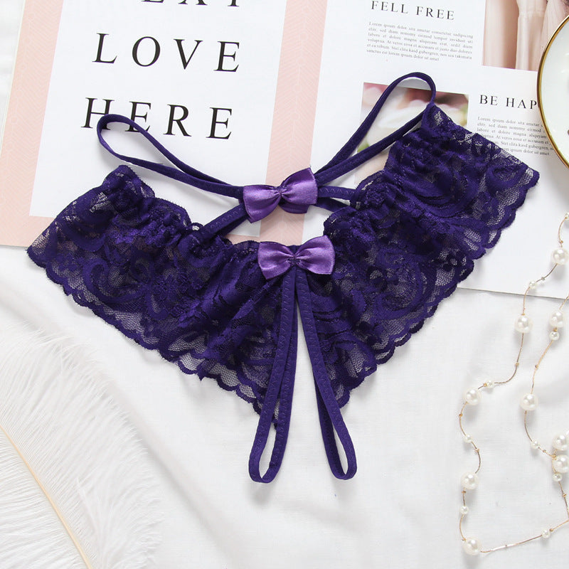 Women's Underwear Transparent Temptation T-shaped Panties Low Waist Lace Crotch-free Breathable Briefs