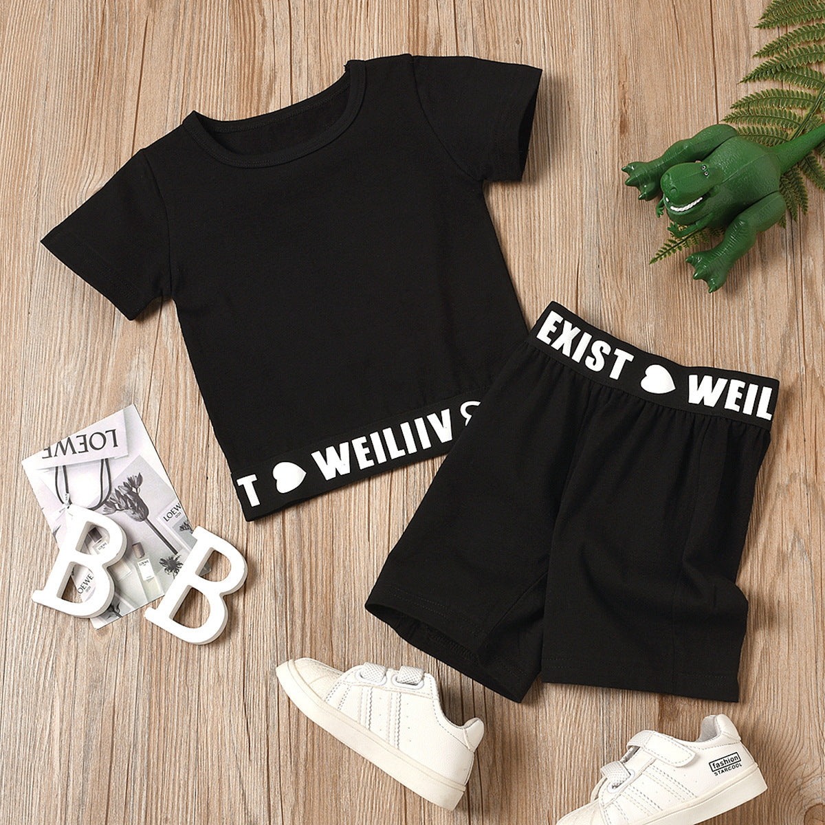 Sports Style Letter Short Sleeve Two-piece Set