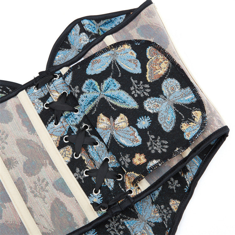 Blue Butterfly Pattern Tube Top Push Up Ladies