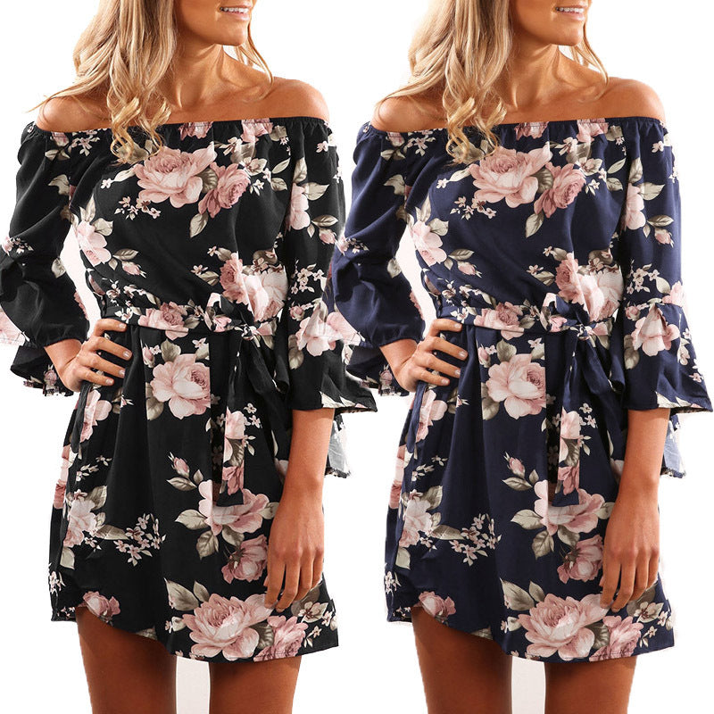 European And American Foreign Trade Explosion Supply Source One Shoulder  Backless Print Dress