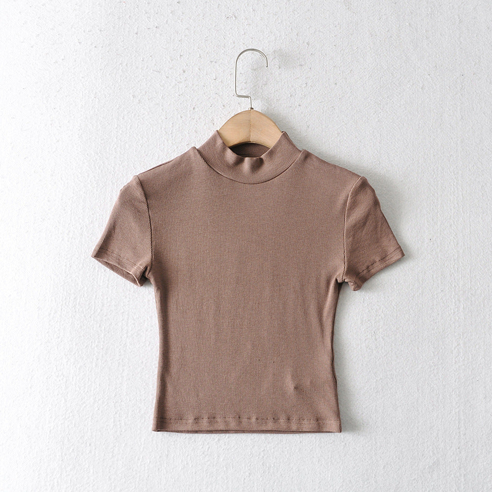 Women's Fashion Solid Color Short Sleeve Slim Fit T-Shirt Top