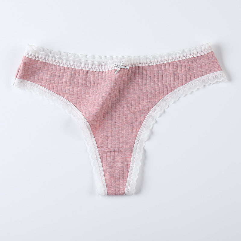 Silk T-shaped Women's Cotton Lace-trimmed T-shaped Panties