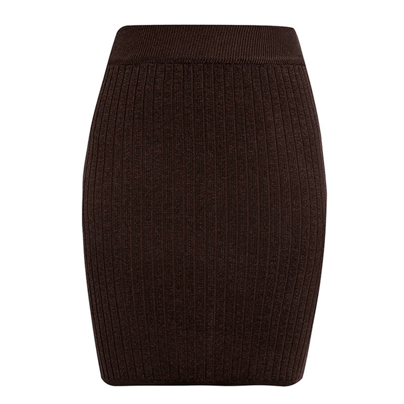 Pure color knit bag hip skirt