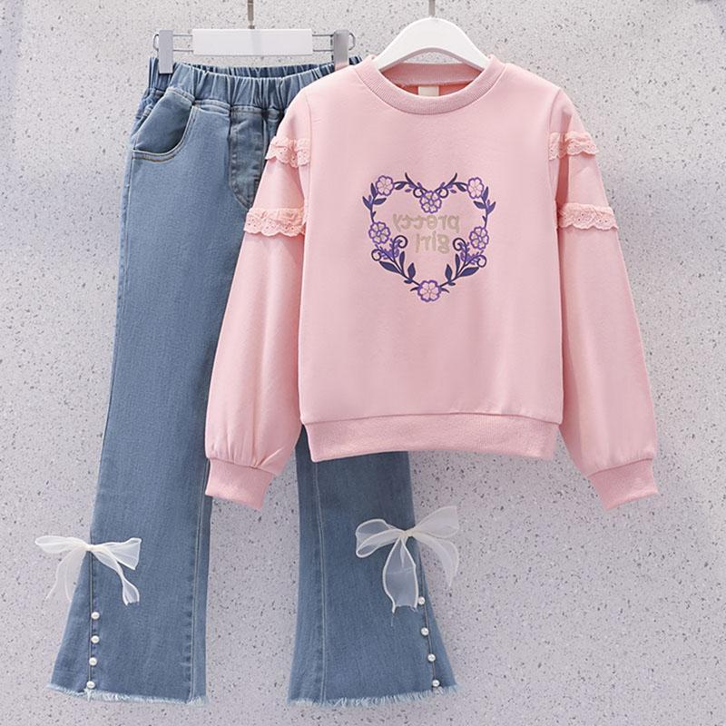 Round Neck Long Sleeve Children And Teens' Wear Girl Spring And Autumn Two Piece Set