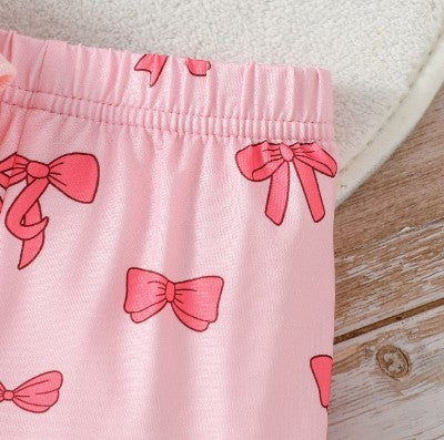 Two-piece Girls' Long Sleeve Flounced Sleeve Sweater Printed Bow Flared Pants Suit