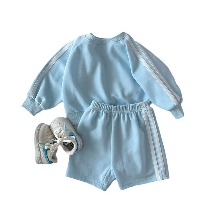 Boys And Girls Striped Color Matching Sports And Leisure Long Sleeve Two-piece Set