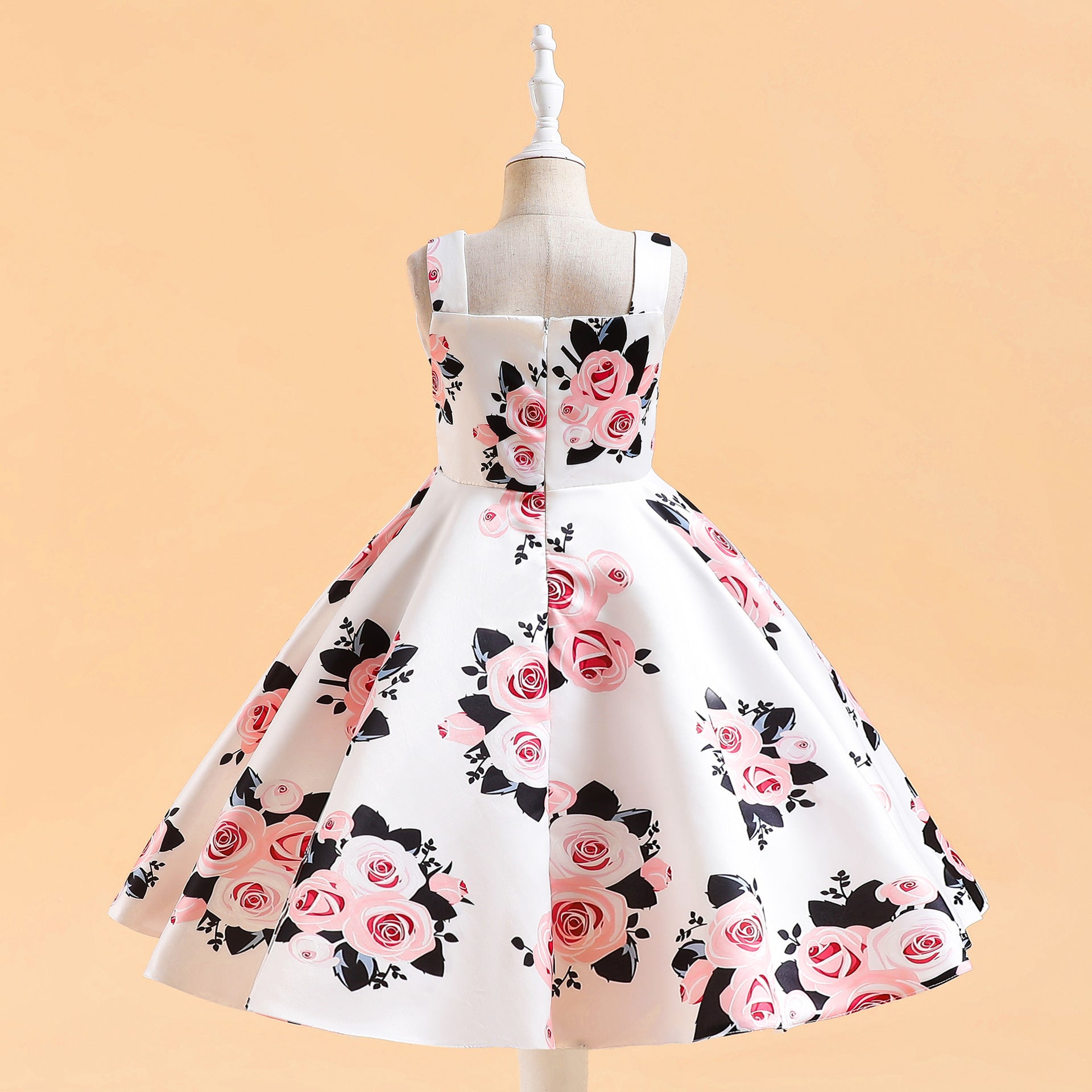 Girl's Fashion Suspenders Bow Print Princess Dress