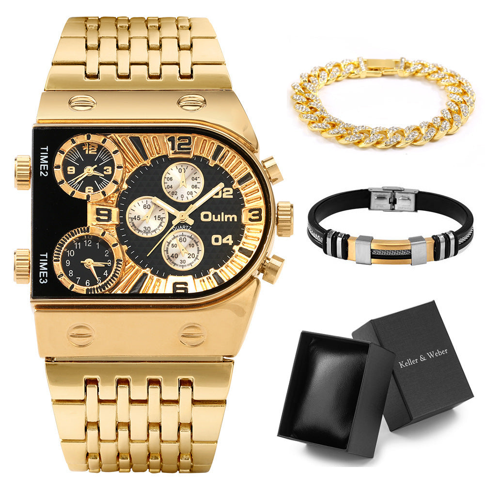 Set Multi-time Zone Large Dial Luminous Men's Watch Steel Belt Leisure