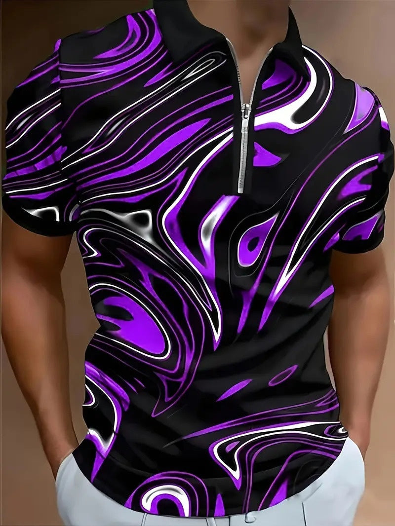 European And American New Men's Top Printed Lapel POLO Shirt