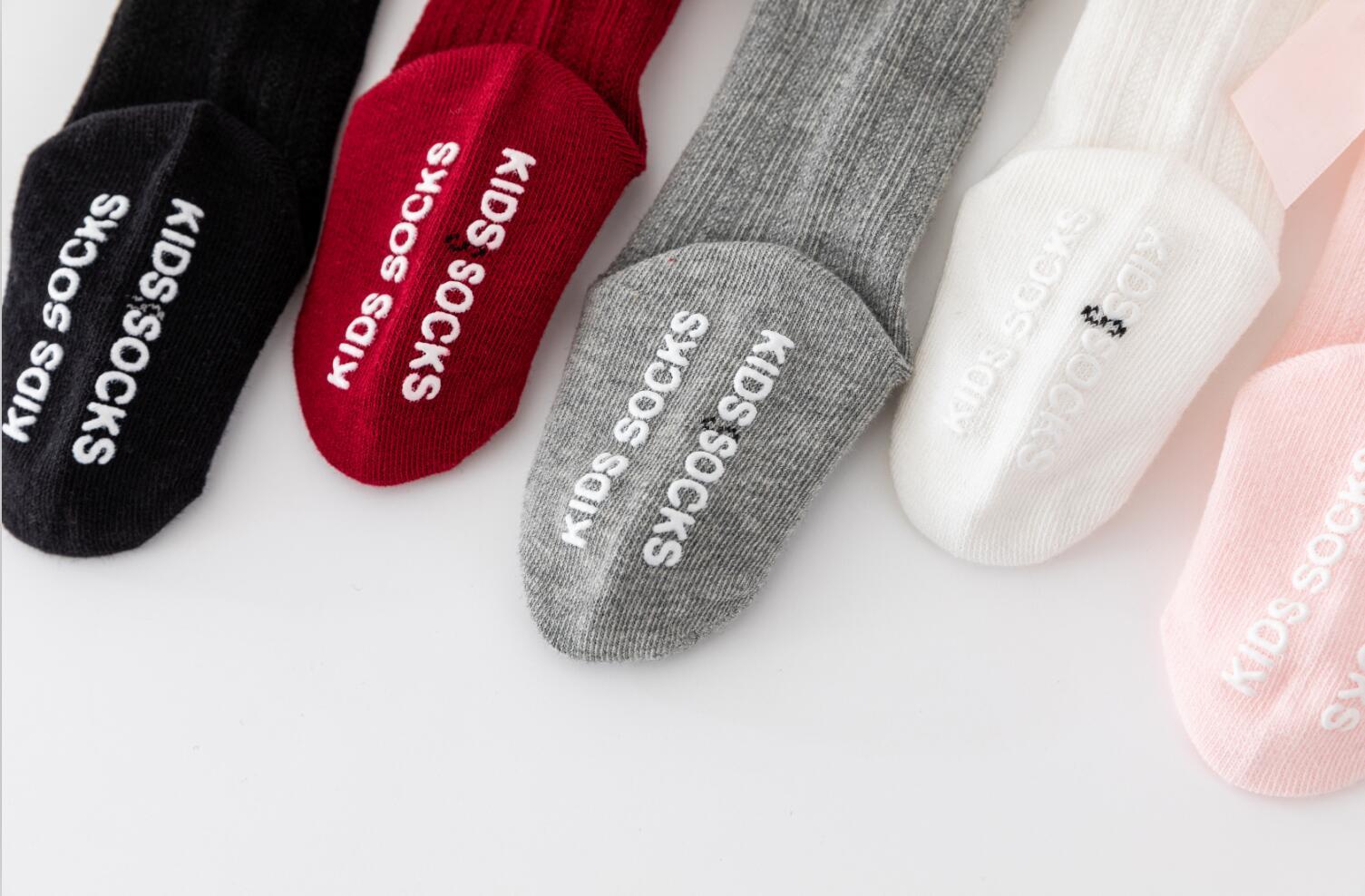New Boys And Girls Solid Color Striped Stockings Pure Cotton Non-slip Bubble Mouth Baby Bow Tube Socks