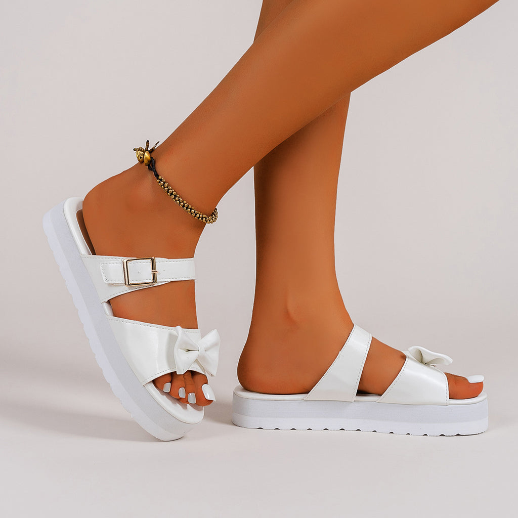 Women's Flat Suede Slip-On Solid Bow Sandals