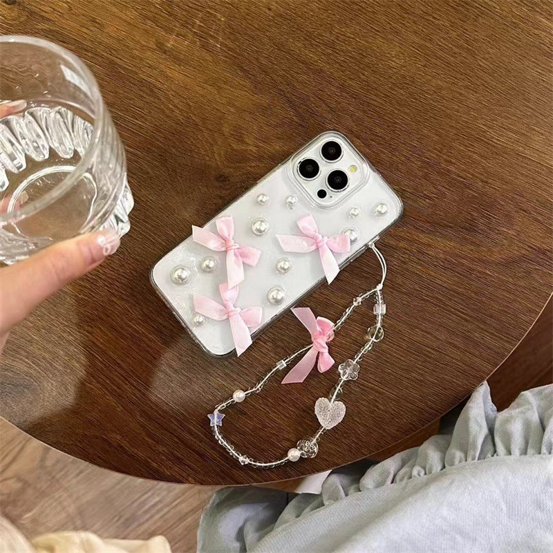 Niche Three-dimensional Pearl Bow Phone Case
