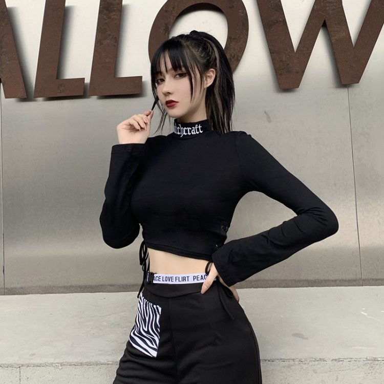 Street Hot Embroidered Tie Blouse Slim Long-sleeved Shirt