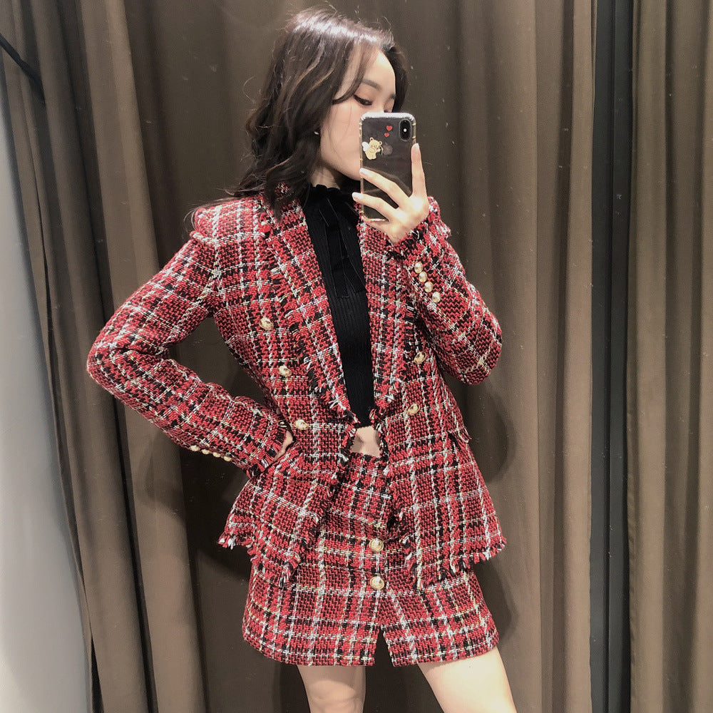 Small Fragrant Tweed Plaid Suit Jacket