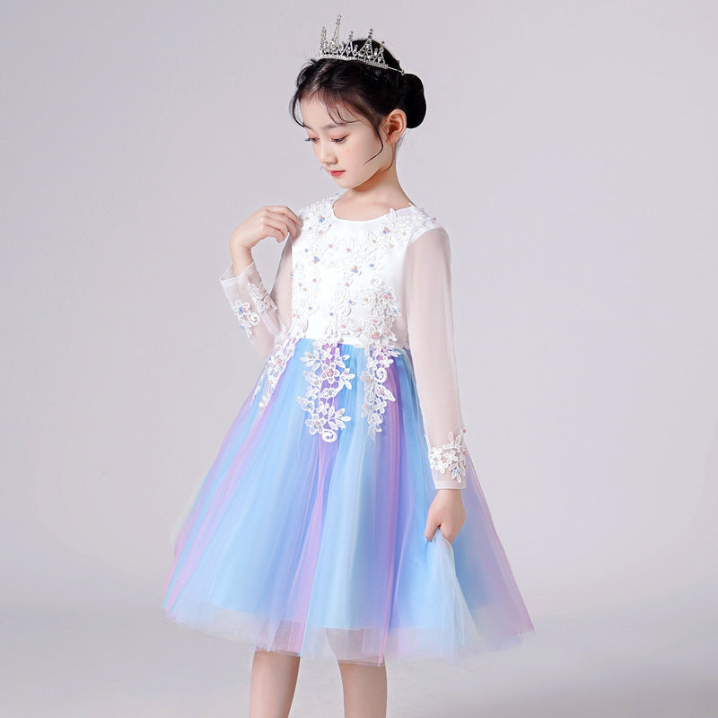 Mesh Sleeves Rainbow Gradient Skirt