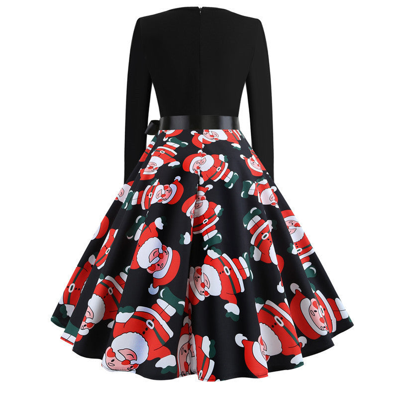 Christmas vintage round neck print skirt