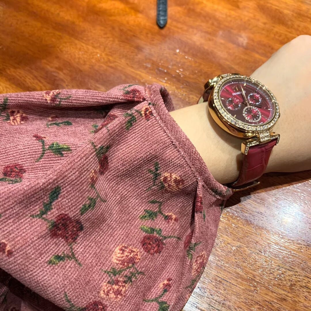 Floral Sweet Cover Long Dress Slimming High Waist Rose Dress