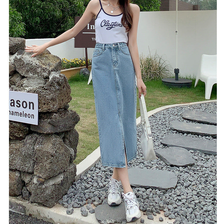 Women's High Waist Summer Retro Straight Loose Denim Skirt