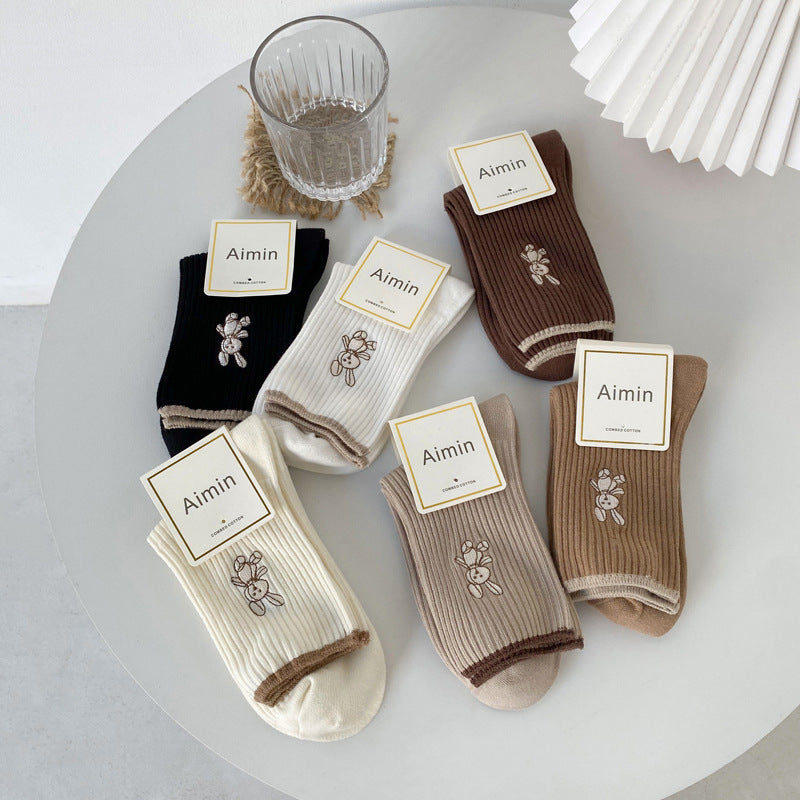 Autumn And Winter New All Cotton Cute Japanese Medium Tube Socks Female