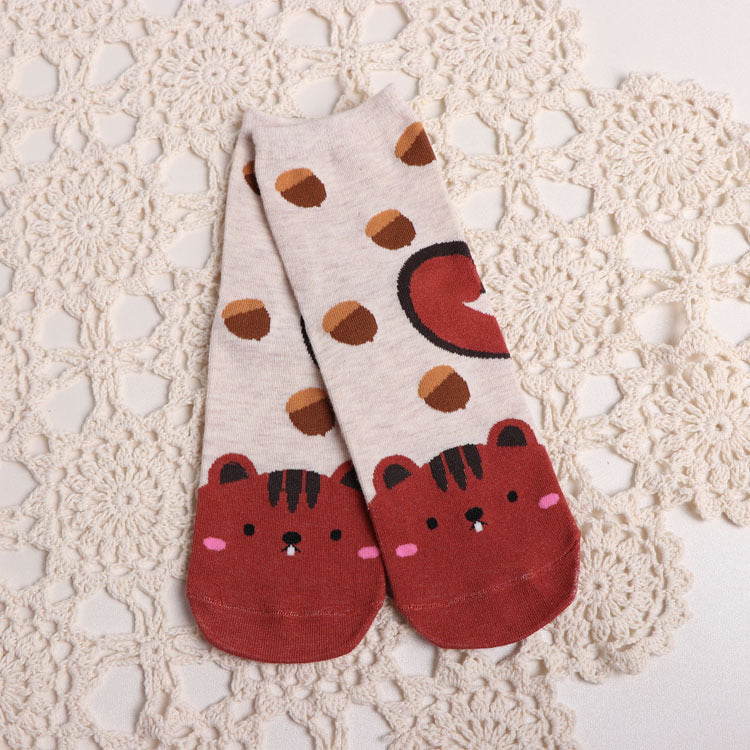 Cartoon animal in tube socks personality cotton cute ladies socks