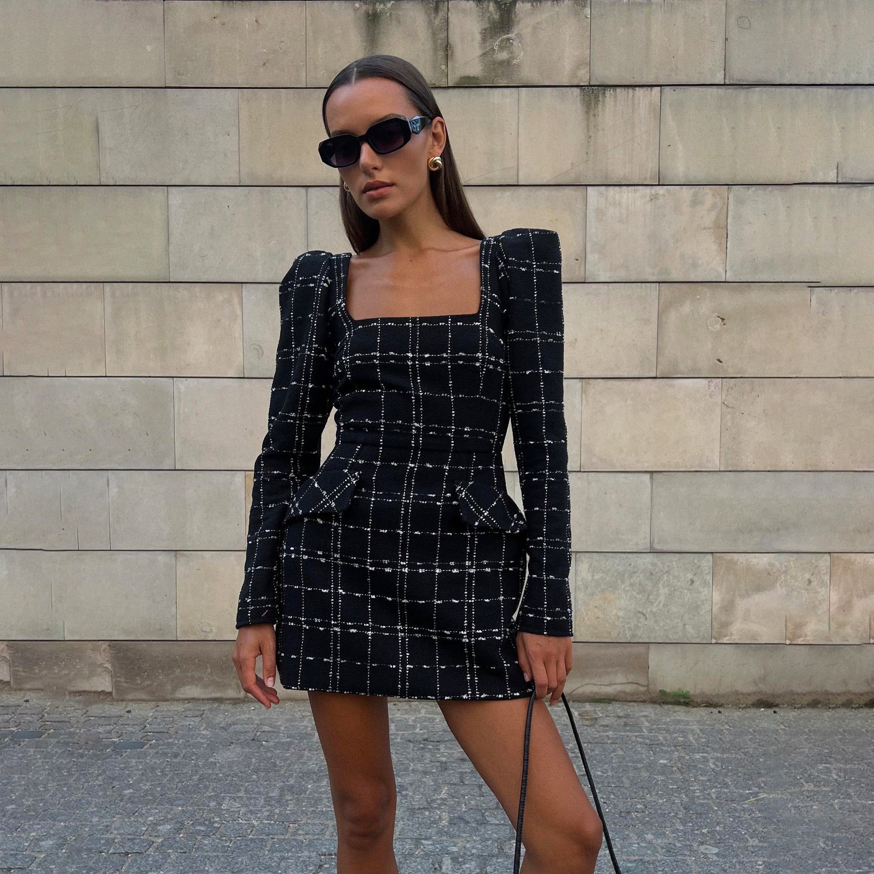 High-end Temperament Waist-controlled Padded Shoulder Long-sleeved Hip Skirt