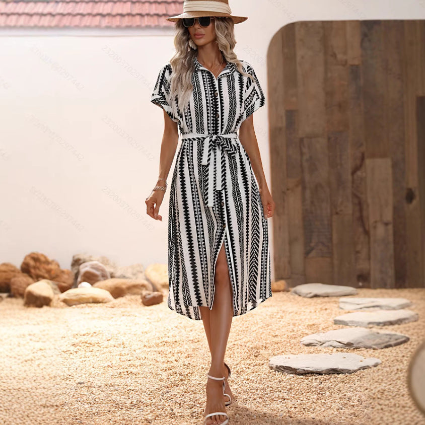 Women's Elegant Printing Bat Sleeve Shirt Dress