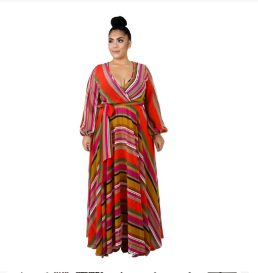 V-neck Long Sleeve Flower Beach Chiffon Dress