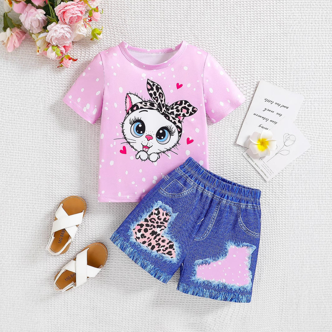 Cartoon Leopard Print Printed Two-piece Suit