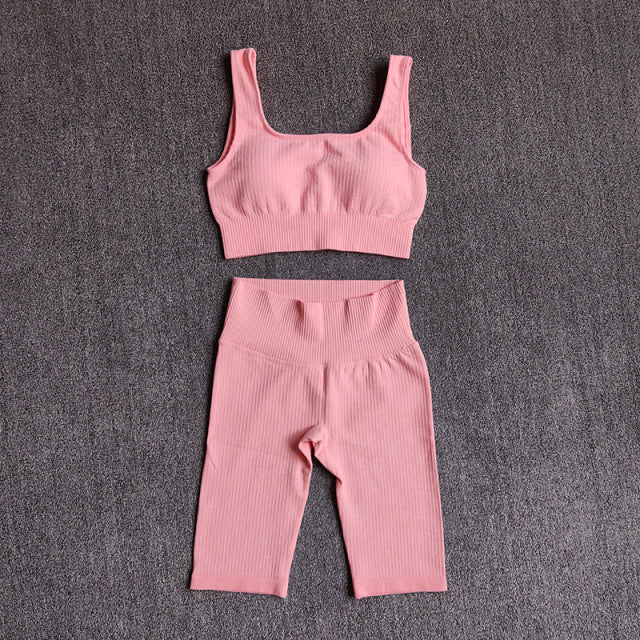 Seamless Women Yoga Set Sports Bra Shorts
