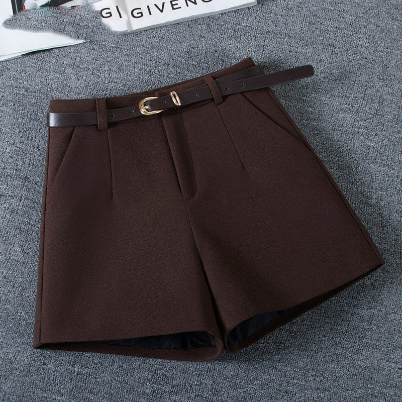 Fashion Solid Color High Waist Woolen Shorts