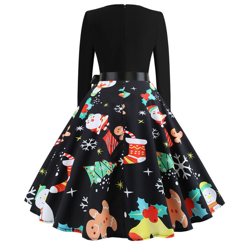 Christmas vintage round neck print skirt