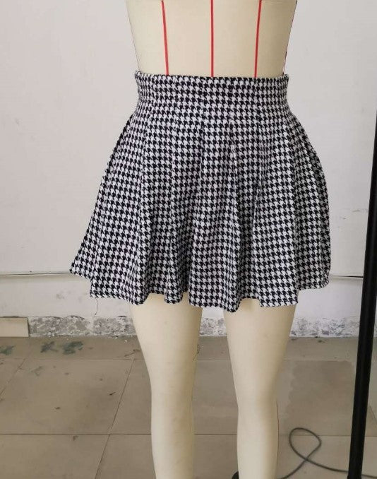 All-match pleated houndstooth skirt