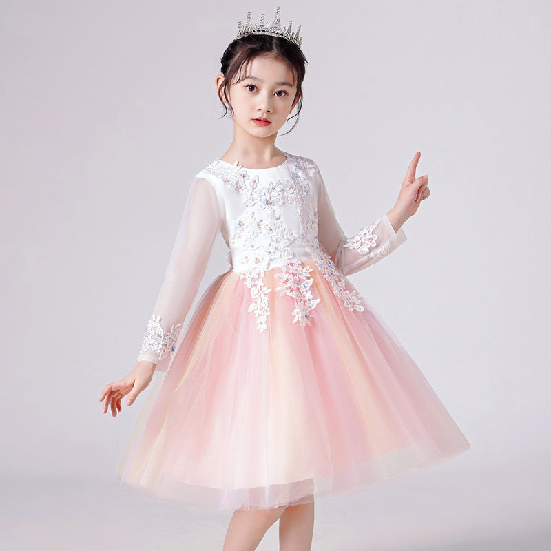 Mesh Sleeves Rainbow Gradient Skirt