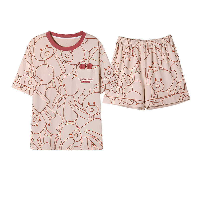 Women's Summer Cute Cartoon Short Sleeve Pajamas Suit