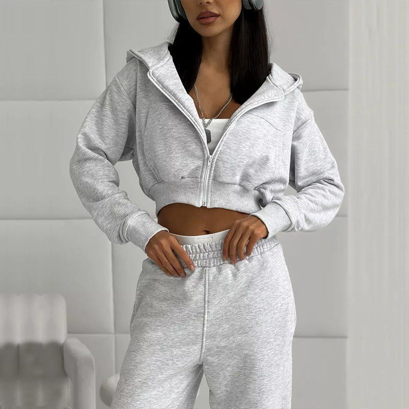 Women's Solid Color Leisure Long-sleeved Hooded Sweater Trousers